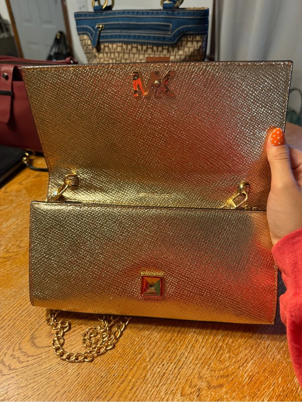 Michael Kors Metallic Gold Chain Crossbody Wallet